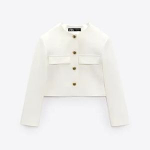 NWT Zara GOLD BUTTON CROPPED BLAZER WHITE size M